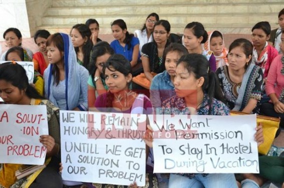 Tripura university hostels students stage hunger strike, demands to stay back in hostel during the vacation 